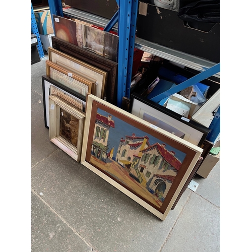 196 - A large selection of pictures and prints to include advertising, oils on board, crystoleum, etc.