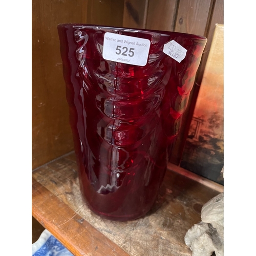 525 - Whitefriars ruby red tumbler vase with wave ribbed pattern - appx 24cm high