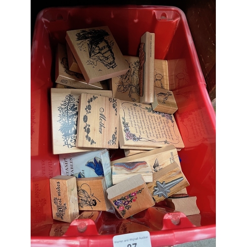 87 - A box of arts and crafts wooden printing blocks.