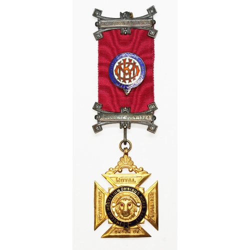 103 - A hallmarked 9ct gold RAOB medallion, ribbon with white metal bars and enamel badge, approx. gold wt... 