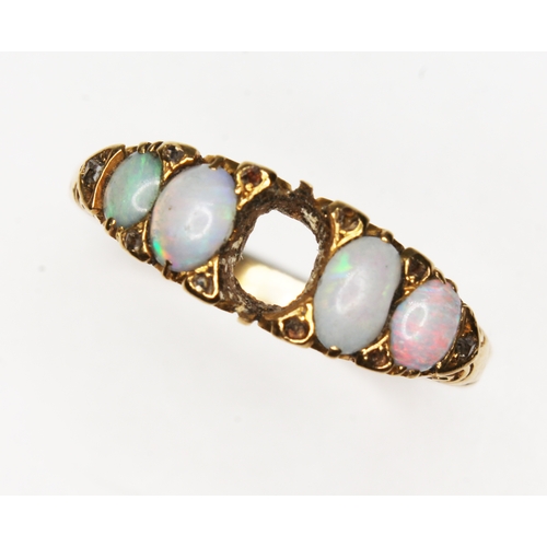 108 - An antique precious opal ring, scroll setting, band marked 'A.A.' and '18ct', gross wt. 5g, size Q, ... 