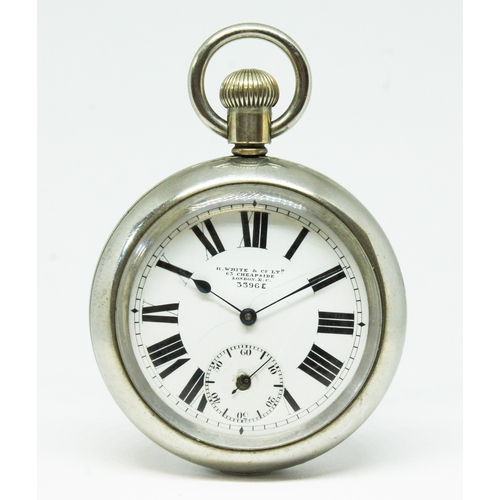 92 - A Waltham pocket watch, circa 1921, silver plated case, diameter 58mm, white enamel dial inscribed '... 