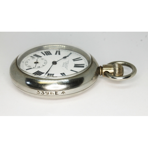 92 - A Waltham pocket watch, circa 1921, silver plated case, diameter 58mm, white enamel dial inscribed '... 