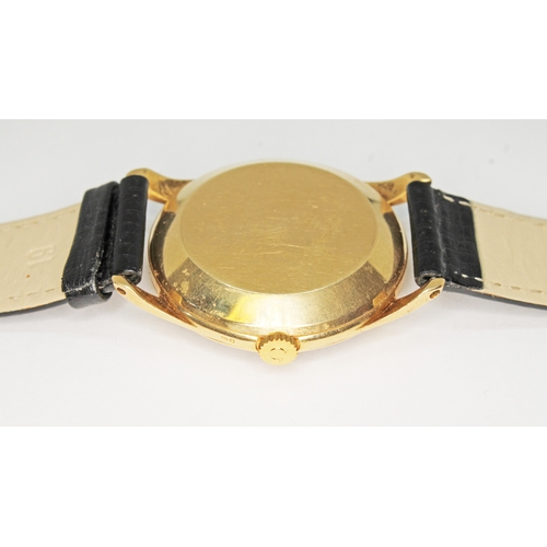 93 - An 18ct gold Omega chronomtre wristwatch, circa 1950s, diameter 35mm, signed gold tone dial sword ha... 