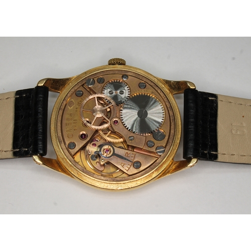 93 - An 18ct gold Omega chronomtre wristwatch, circa 1950s, diameter 35mm, signed gold tone dial sword ha... 