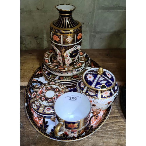 124 - Assorted Royal Crown Derby and Derby Imari pattern china including a vase, a jam pot, lidded dishes,... 