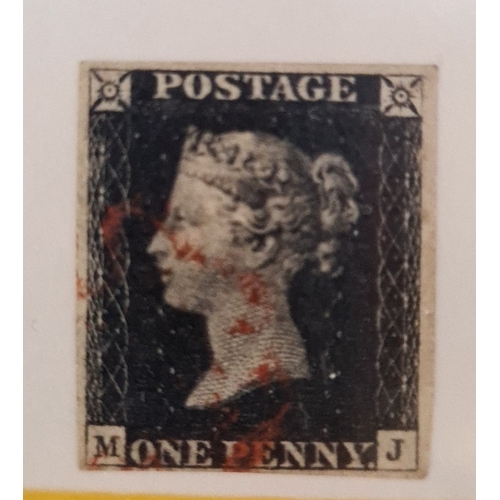 38 - 2 x Queen Victoria Penny Black stamps, MJ plate 1B & AA plate 7.