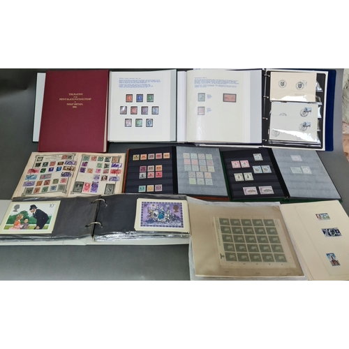 46 - A box of world stamp albums, stamp covers, stamp sheets and a penny black plates book etc.