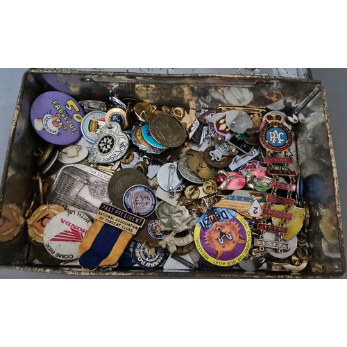 62 - A tin of collectacle pin badges & medals to include RAC, Swimming Association, BSA & st. John's Ambu... 