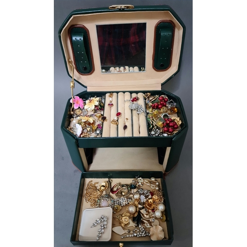 68 - A jewellery box containing vintage and modern costume jewellery, mainly earrings.