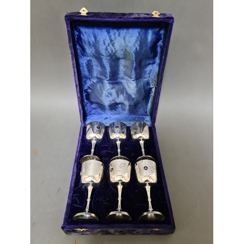 90 - A set of 6 Masonic plated goblets in associated box.