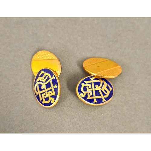 196 - A pair of silver gilt and enamel cufflinks, FC Parry & Co, Birmingham 1975, gross wt. 10.17g.