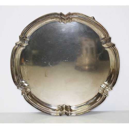 288 - An Elizabeth II three footed hallmarked silver salver, diameter 20.5cm, wt. 11.8ozt.