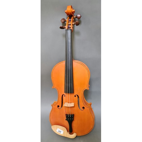 220 - A British 20th century viola after a design by Maurice K Bouette, made by Edward Odling 1990, two pi... 