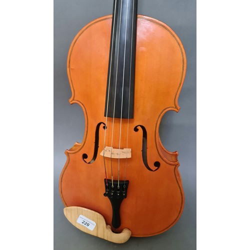 220 - A British 20th century viola after a design by Maurice K Bouette, made by Edward Odling 1990, two pi... 