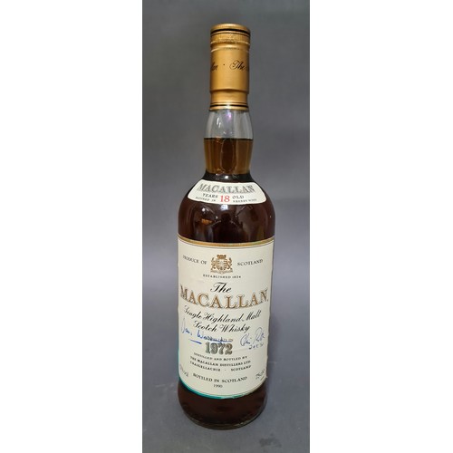 180 - Macallan 18 year old single Highland malt Scotch whisky 75cl 43% distilled in 1972 bottle 1990, sign... 