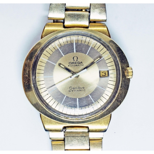 86 - A gold plated Omega Dynamic wristwatch, circa 1970, signed two tone dial with outer black minute mar... 