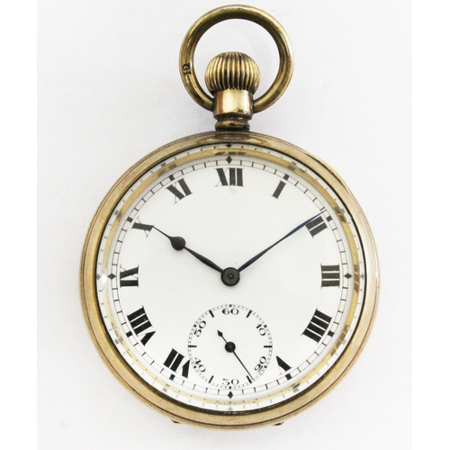 80 - A Record gold plated open faced pocket watch, case diameter 50mm.