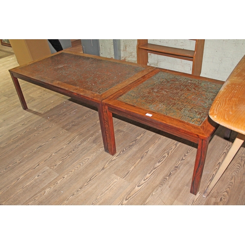 18 - A pair of Danish rosewood coffee tables with textured copper tops, CITES no. 619460/01. Dimensions- ... 