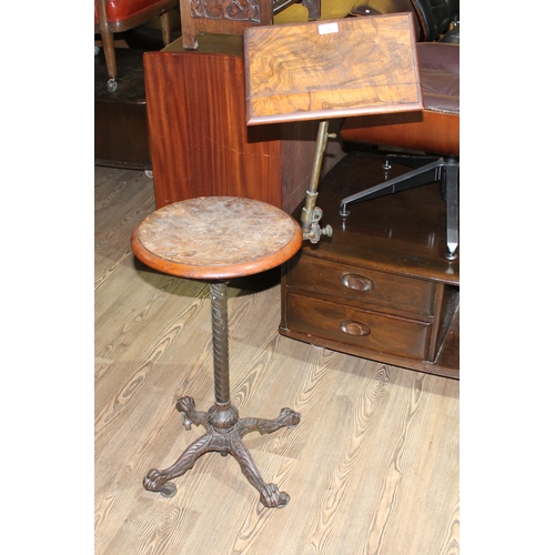 8 - A Victorian Carter's 'Literary Machine' walnut and brass adjustable reading table/stand on cast meta... 