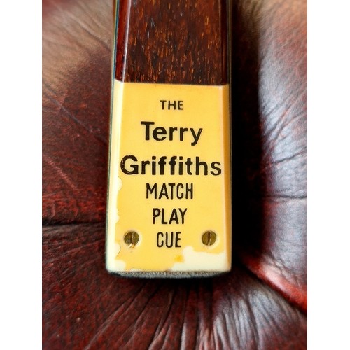 80 - Selection of seven vintage cues to include a maple Terry Griffiths match play cue with wooden thread... 