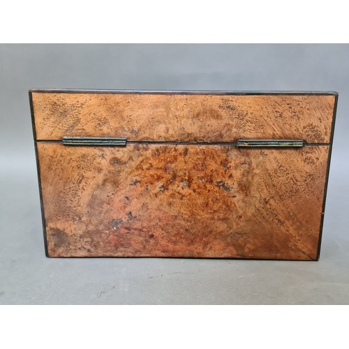 37 - A 19th century burr walnut work box with fitted interior, containing a number of cut glass and silve... 