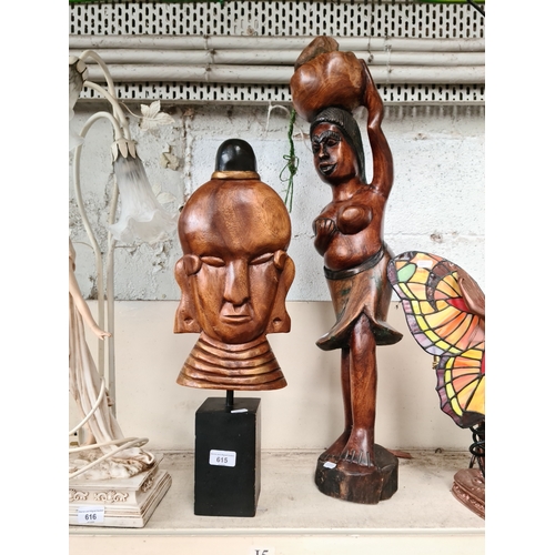 615 - Two African carved wood figures.