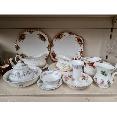 631 - Royal Albert china - 11 pieces including Old Country Roses, with 6 items of Wedgwood Angela