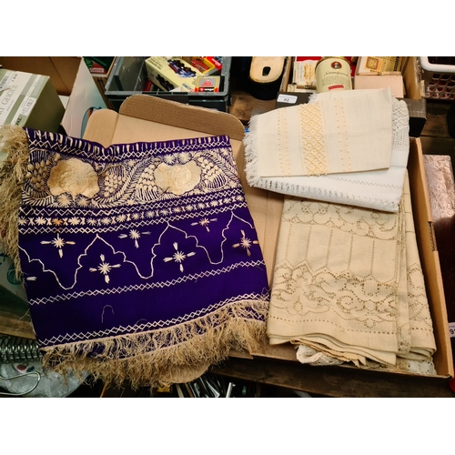 41 - A vintage cotton and silk shawl, crochetware, lace, etc.