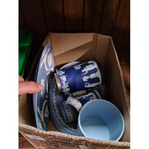 68 - A box of blue Wedgwood jasperware