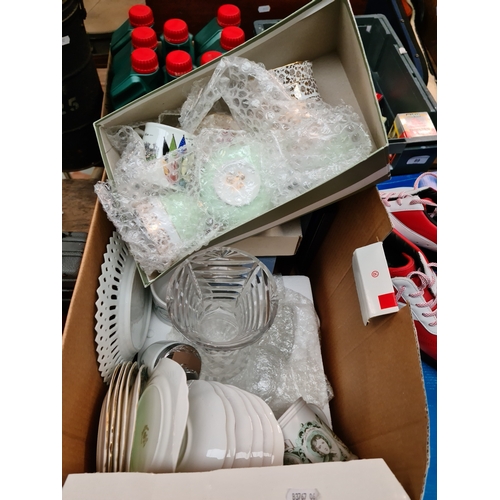 88 - Three boxes of assorted china and glass.