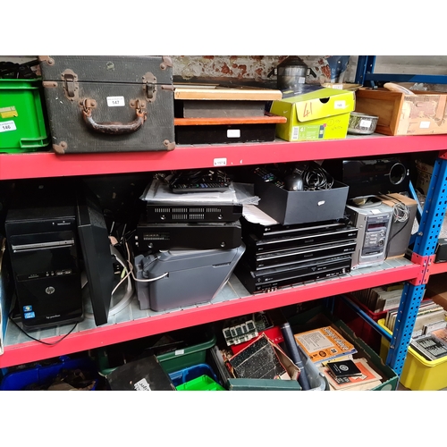 157 - Quantity of electrical items including Aiwa micro compact system with speakers and remote, an LG sub... 