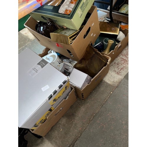 459 - 4 boxes of household items including glassware, tableware, Copenhagen vase, toaster, clocks, ornamen... 