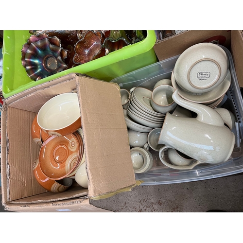 461 - A box of Denby Daybreak pottery, and a box of Denby Fire Chili pottery