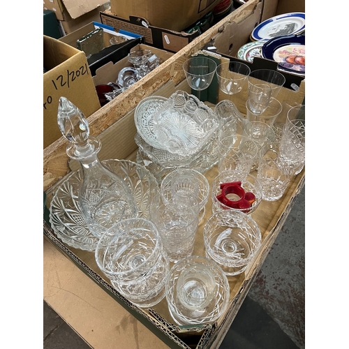 479 - A box of mixed glassware including cut crystal glasses.