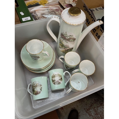 491 - A vintage coffee set with hand painted images of Lake District. 6 cups, 6 saucers and coffee pot