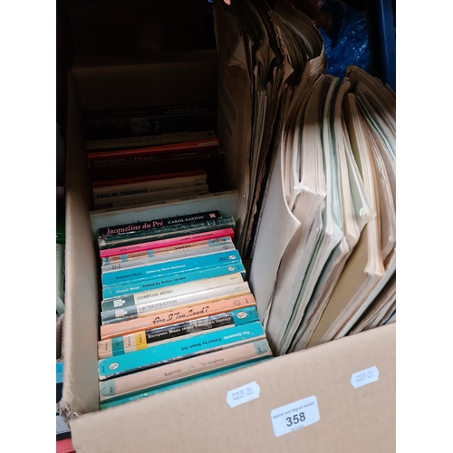 358 - A box containing mostly music books and sheet music.