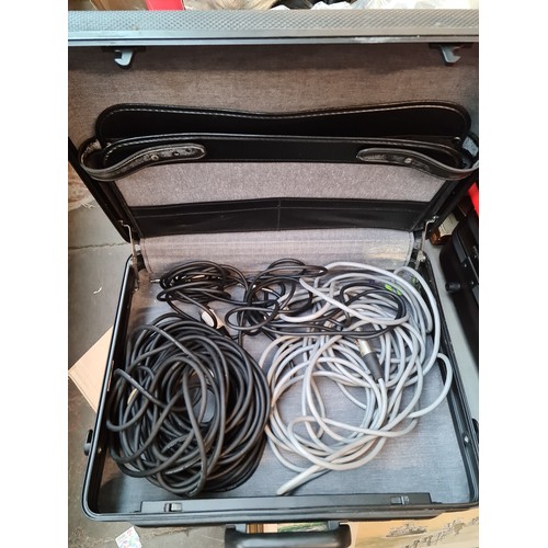 470 - Three cases of pro sound equipment including Sure SM58 microphones, cables etc.