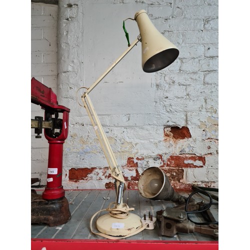 144 - Two vintage wall mounted engineers adjustable anglepoise lamps an anglepoise lamp.