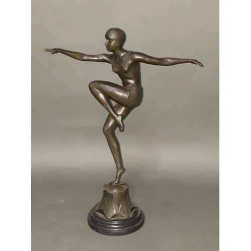 122 - A modern Art Deco style bronze figure on marble base, height 46cm.