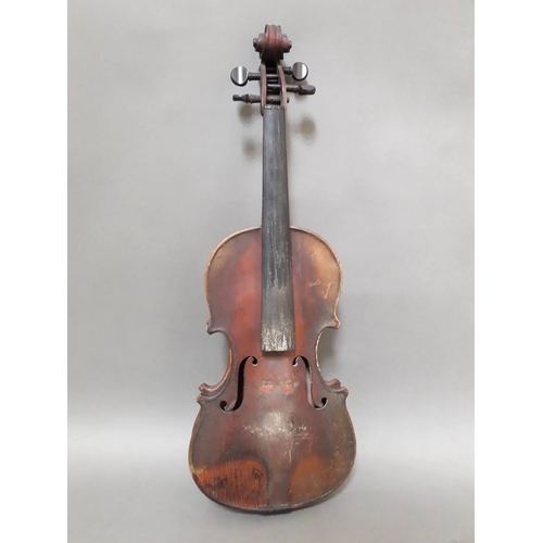 209 - An antique violin, circa 1900, one piece back length 354mm, inscribed 'E Borda b24 NEW YORK 1929' to... 