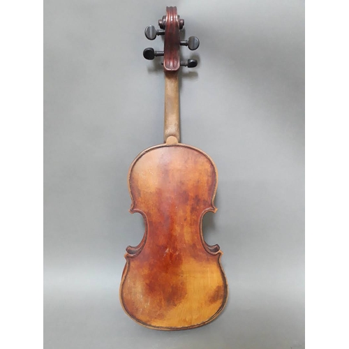 209 - An antique violin, circa 1900, one piece back length 354mm, inscribed 'E Borda b24 NEW YORK 1929' to... 