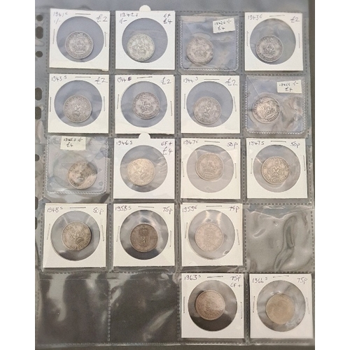 145 - A large folder of pre decimal coins, mostly silver.