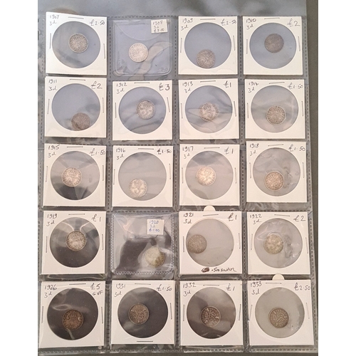 145 - A large folder of pre decimal coins, mostly silver.