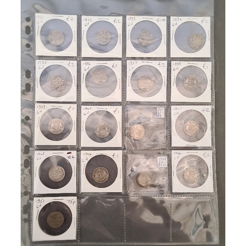 145 - A large folder of pre decimal coins, mostly silver.