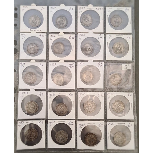 145 - A large folder of pre decimal coins, mostly silver.