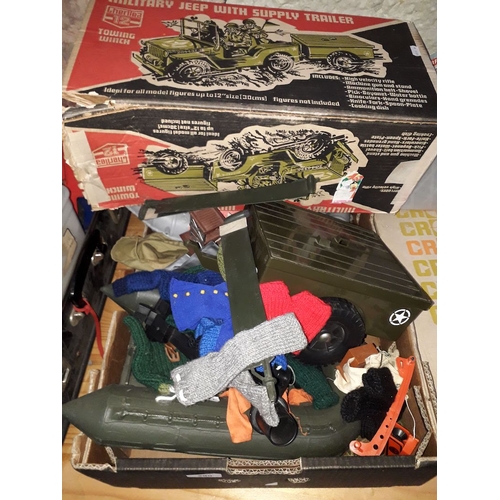 290 - A box of assorted Action Man accessories and The Action Man Game.