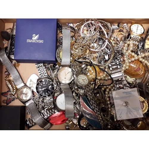 78 - A box of assorted costume jewellery and watches.