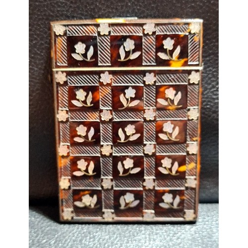 119 - A Victorian mother of pearl inlaid tortoiseshell card case 7.5cm x 10.5cm.