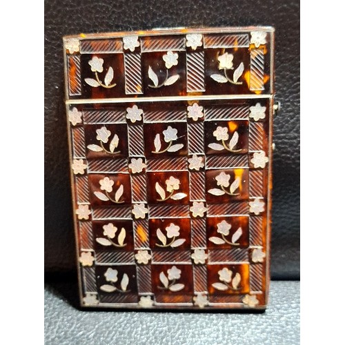 119 - A Victorian mother of pearl inlaid tortoiseshell card case 7.5cm x 10.5cm.